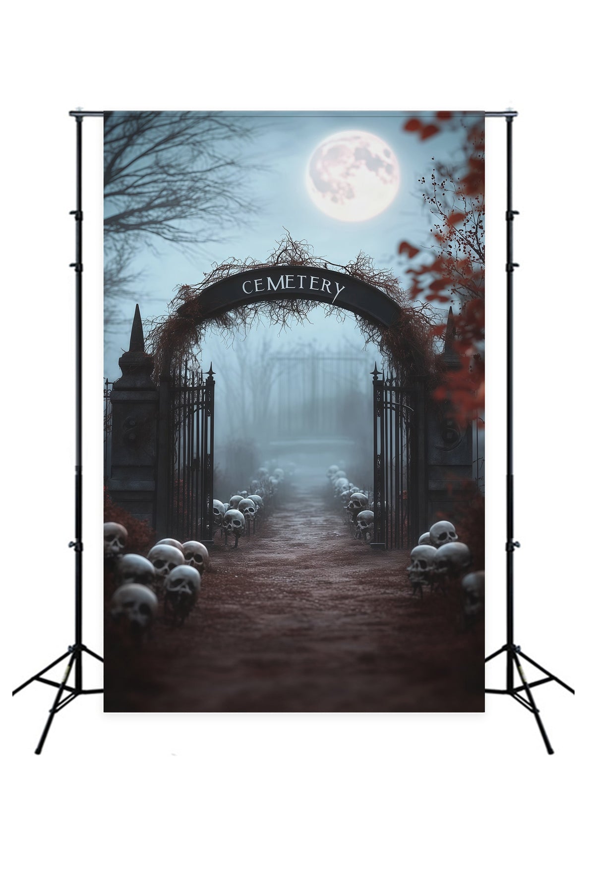 Décor Extérieur D'Halloween Pour Photos Entrée De Cimetière Avec Crâne Brumeux RR67-160