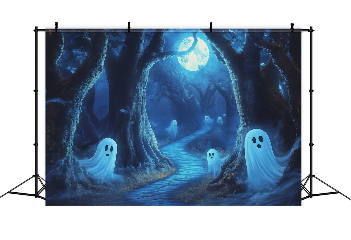 Tapisserie Décorative Fantôme Chemin Forestier Au Clair De Lune Très Grande Toile De Fond Pour Halloween RR67-162