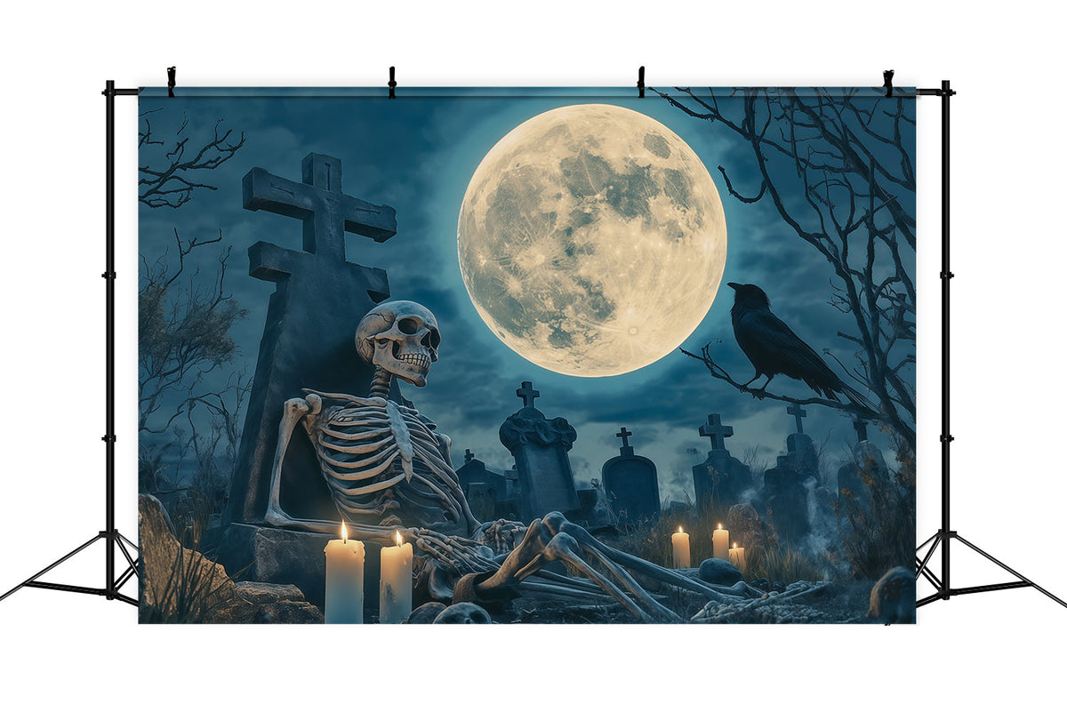 Décor De Squelette D'Halloween Cimetière Au Clair De LuneDécor Noir D'Halloween RR67-163
