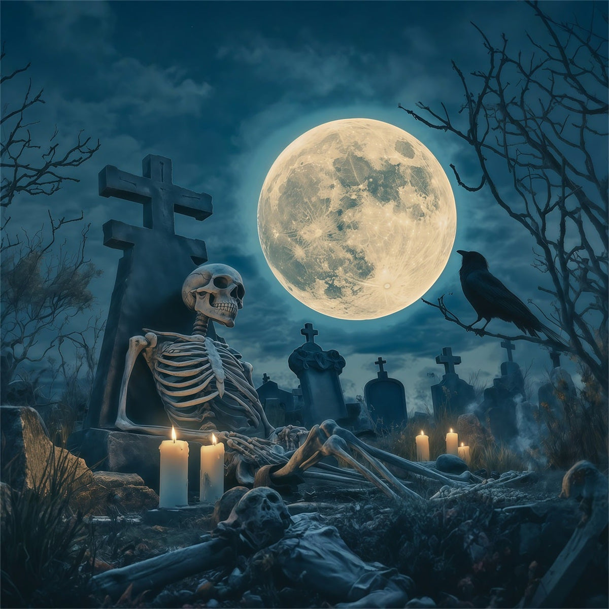 Décor De Squelette D'Halloween Cimetière Au Clair De LuneDécor Noir D'Halloween RR67-163