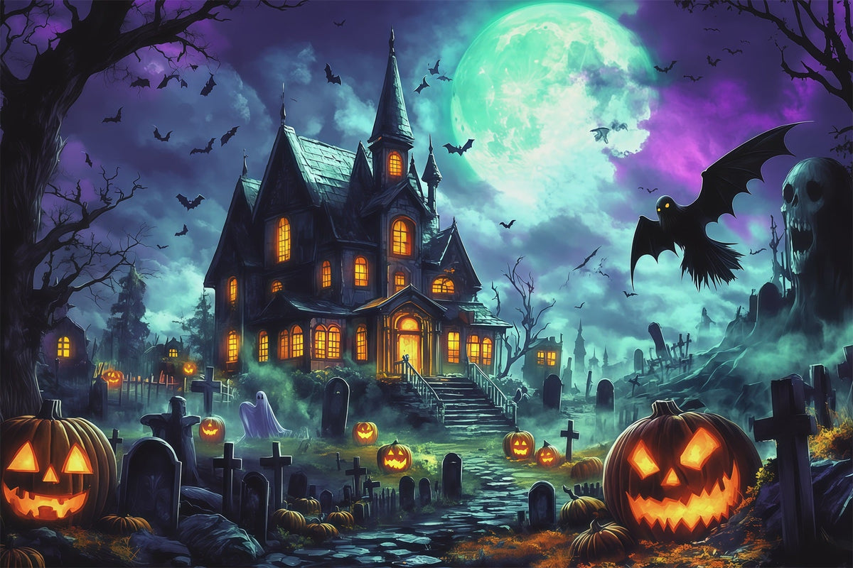 Décor D'Halloween Maison Hantée Manoir De Citrouilles Au Clair De Lune Décor De Noël Magique RR67-165