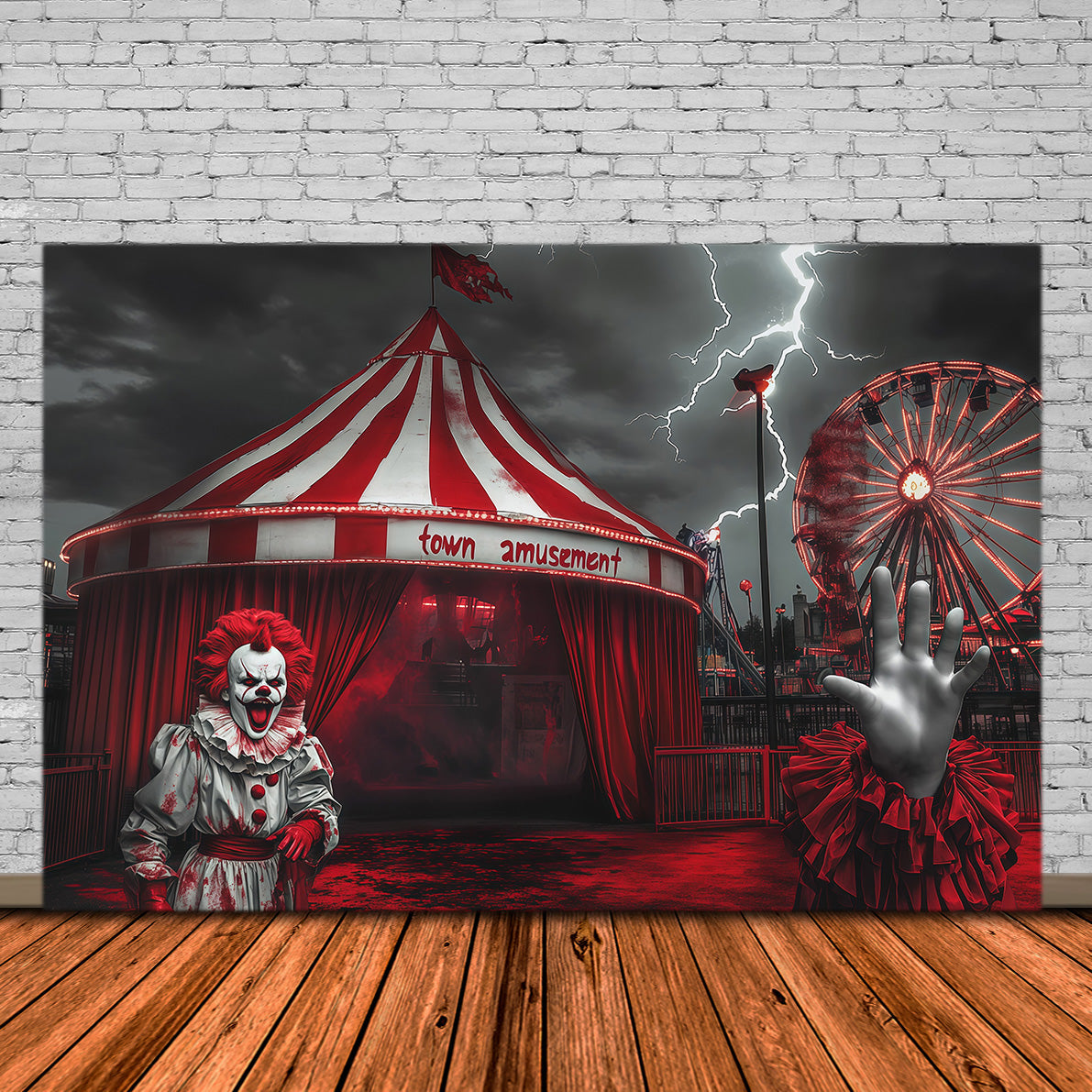 Décor De Carnaval Effrayant Entrée De Clown Orageux Décor En Tissu Pour Halloween RR67-166