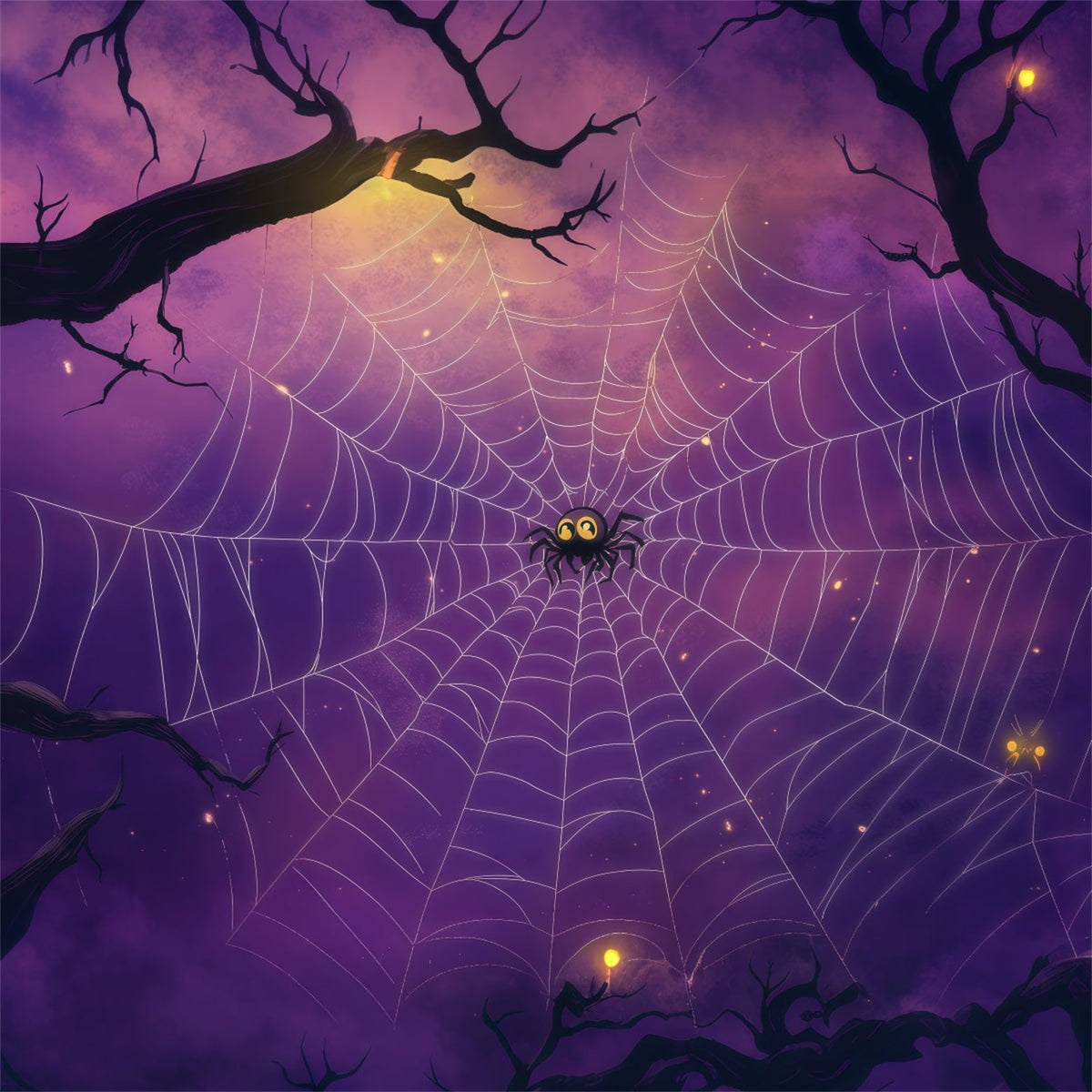 Toile De Fond Violette Au Clair De LuneToile D'Araignée Creuse Décor Photo D'Halloween À Faire Soi-Même RR67-167