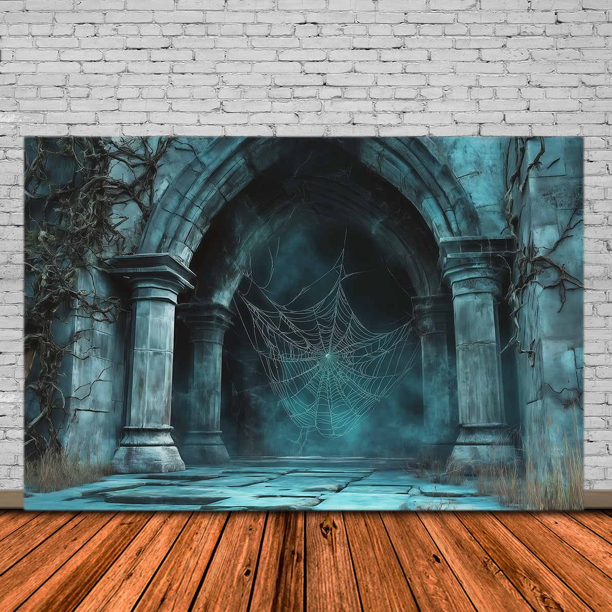 Toile De Fond En Toile D'AraignéeArche Gothique En PieRRe Brumeuse Décors Magiques RR67-169
