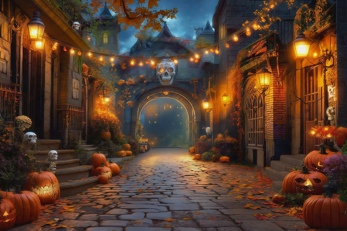 Décor D'Halloween Automnal Allée De Citrouilles Lanternes En Forme De Crâne Décors RR67-17