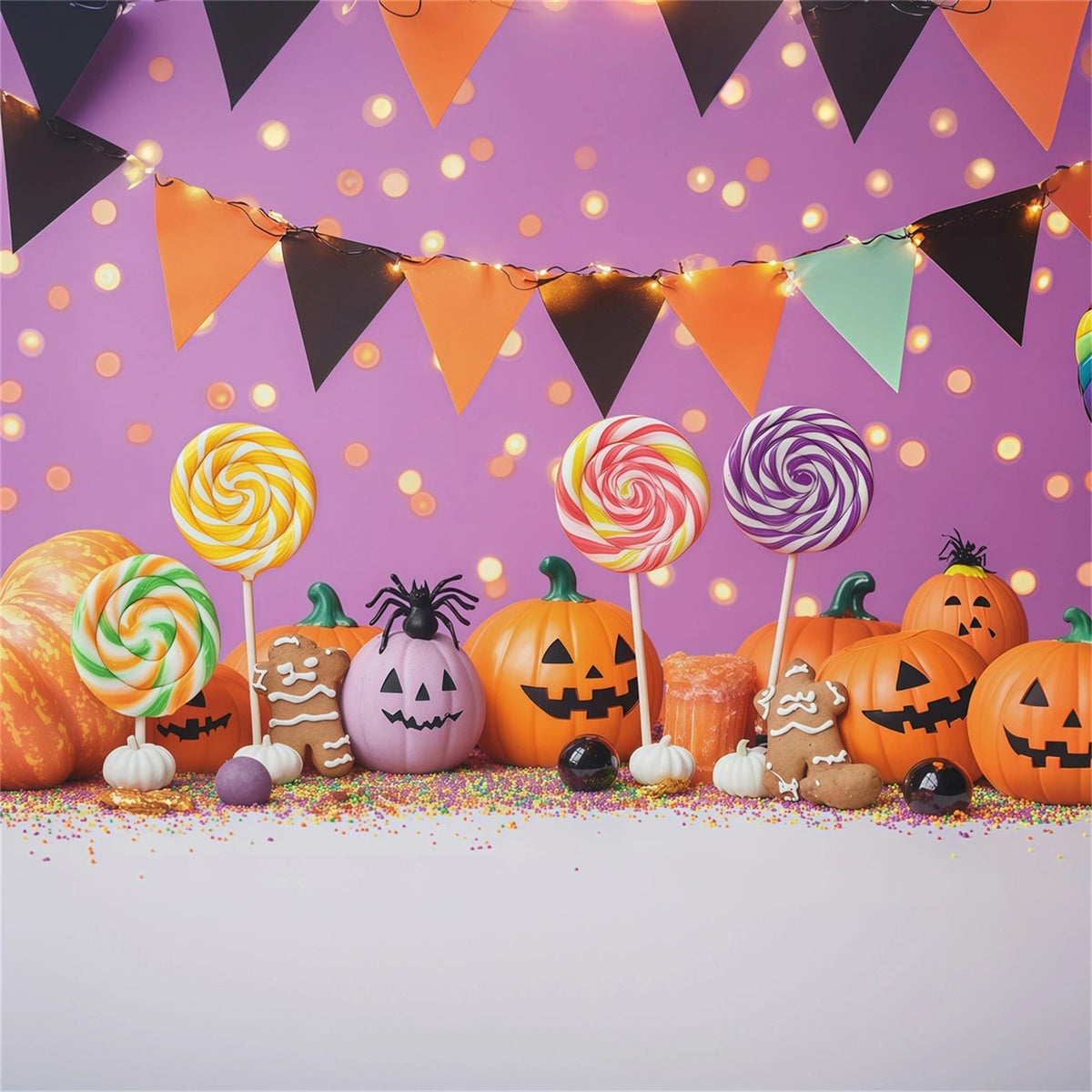 Décor De Fête Sur Le Thème Des Bonbons D'Halloween Citrouilles Et Sucettes RR67-171