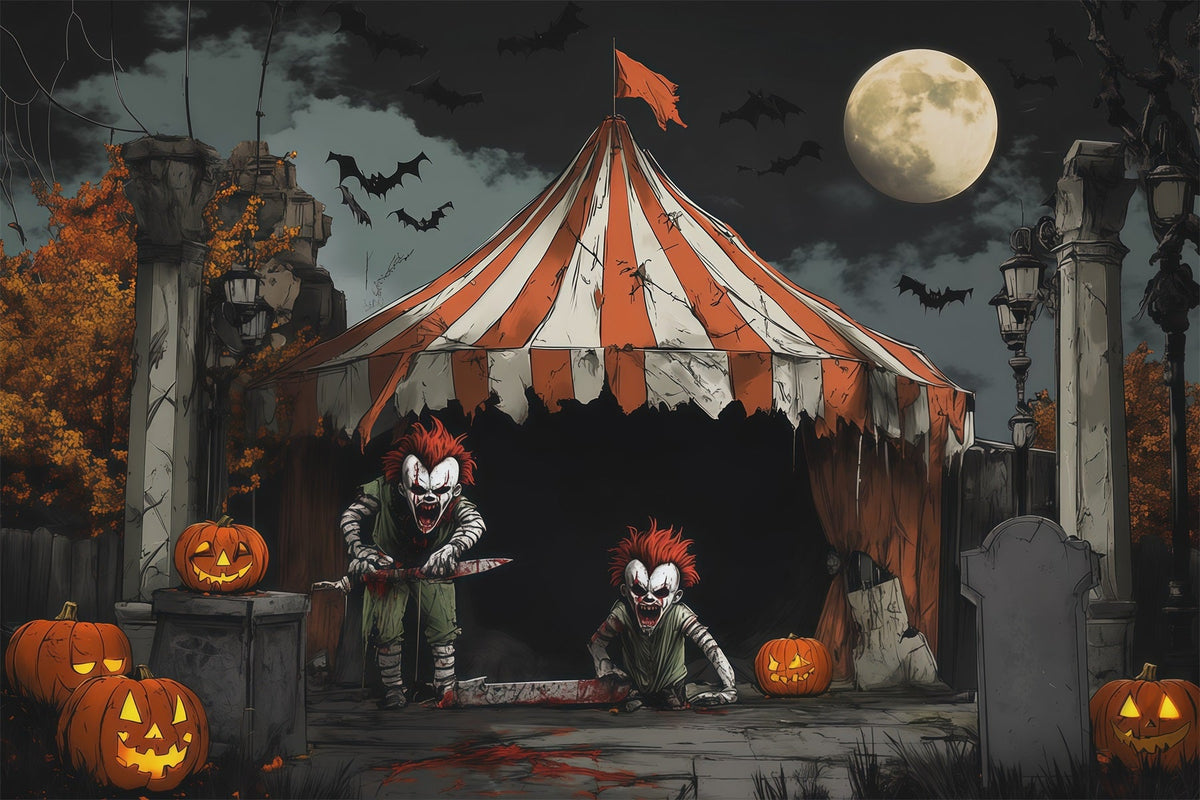 Décor De Clown Effrayant Au Clair De LuneCirque Tueur Décors Sur Le Thème D'Halloween RR67-172