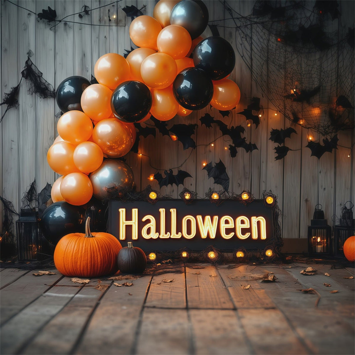 Décor D'Halloween Avec Ballons Citrouille Et Chauve-Souris Décoration Extérieure RR67-175