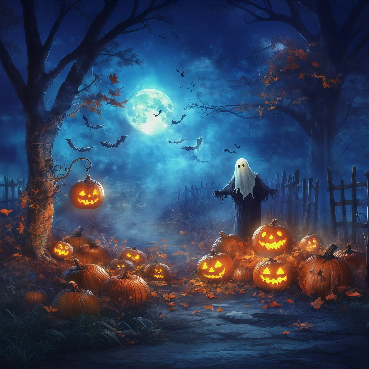 Décor D'Halloween Champ De Citrouilles Forêt Hantée Au Clair De Lune Décor D'Halloween Extérieur RR67-177
