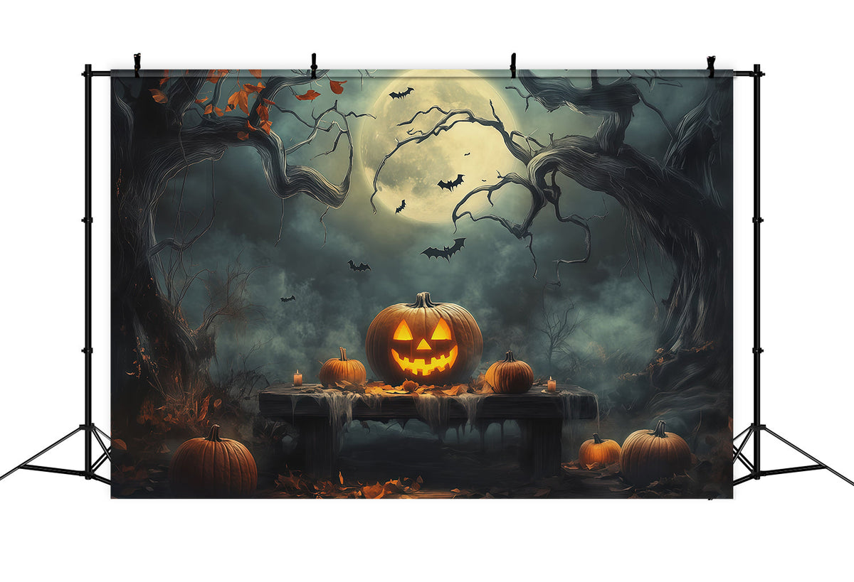 Décor D'Halloween Avec CitrouillesForêt Au Clair De LuneTable PhotomatonIdées De Décor D'Halloween RR67-180