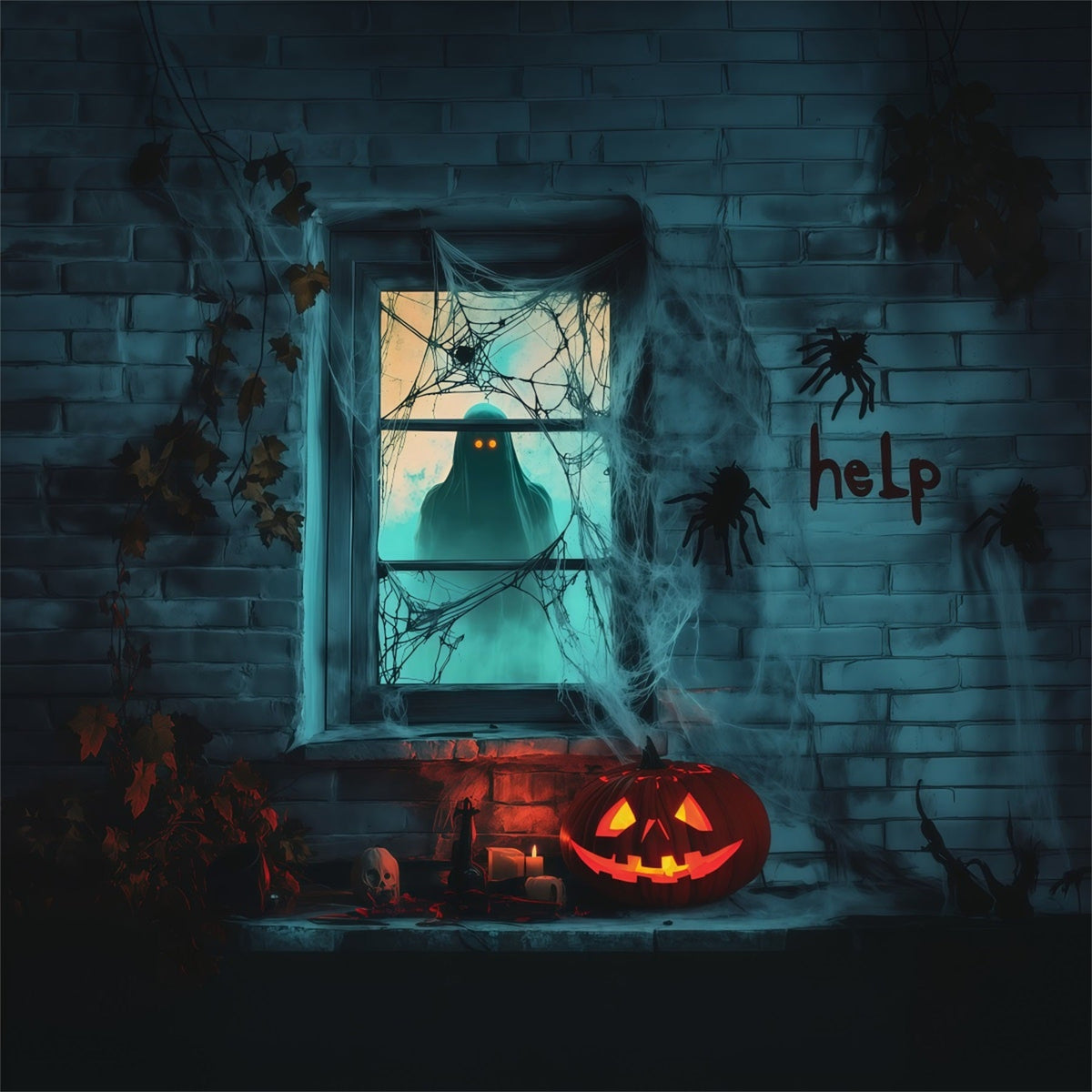 Décor De Fenêtre Fille Effrayante Toiles D'Araignée Fantomatiques Décor De Garage Pour Halloween RR67-188