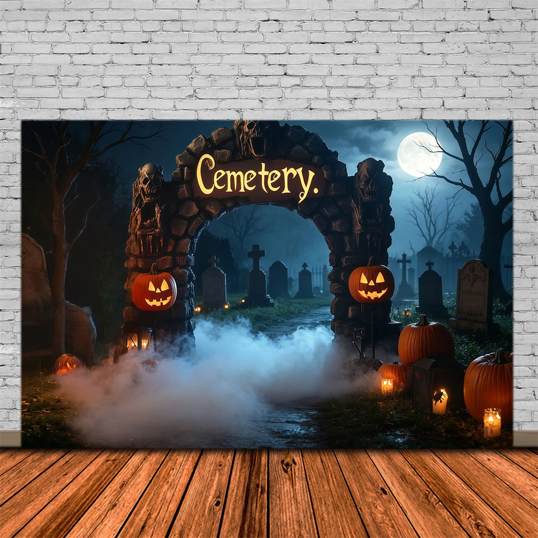 Décors En Carton Pour Halloween Arche De Cimetière Brumeuse Avec Citrouilles Décor RR67-19