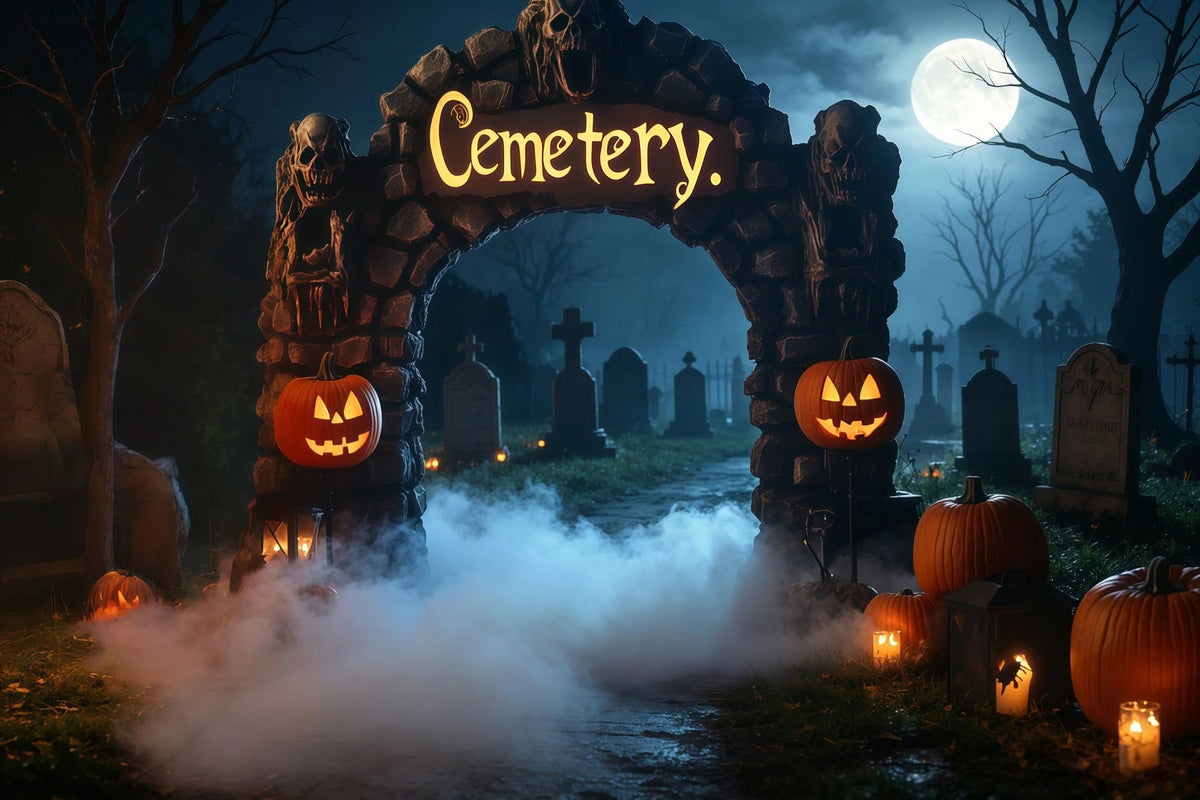 Décors En Carton Pour Halloween Arche De Cimetière Brumeuse Avec Citrouilles Décor RR67-19