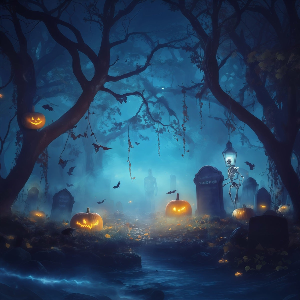 Décor De Citrouille D'Halloween Cimetière De Squelettes BrumeuxIdées De Décor Effrayantes Pour Halloween RR67-192