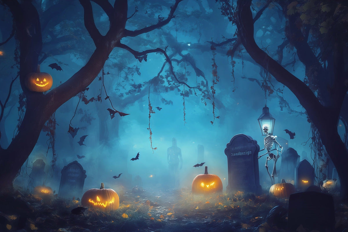 Décor De Citrouille D'Halloween Cimetière De Squelettes BrumeuxIdées De Décor Effrayantes Pour Halloween RR67-192