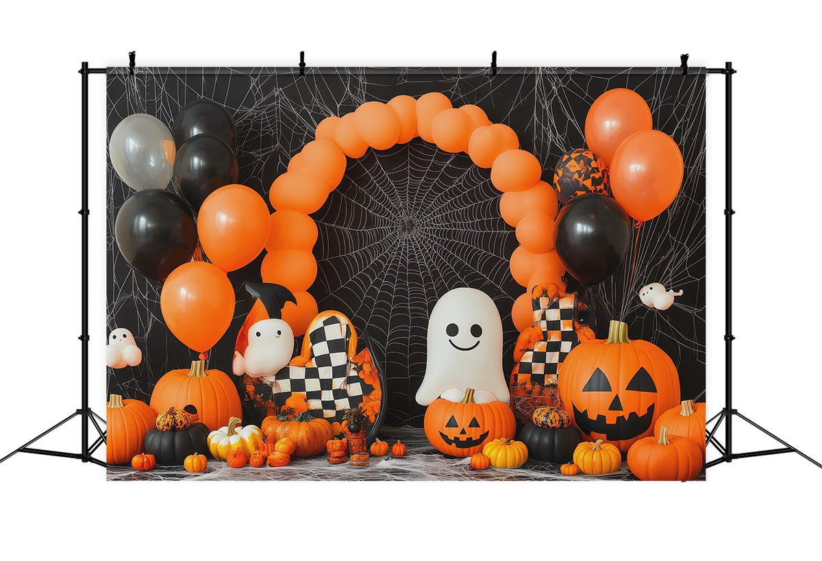 Décor De Toile De Fond Pour Halloween Arche De Ballons Fantôme Citrouille Toile D'Araignée Tissu RR67-194