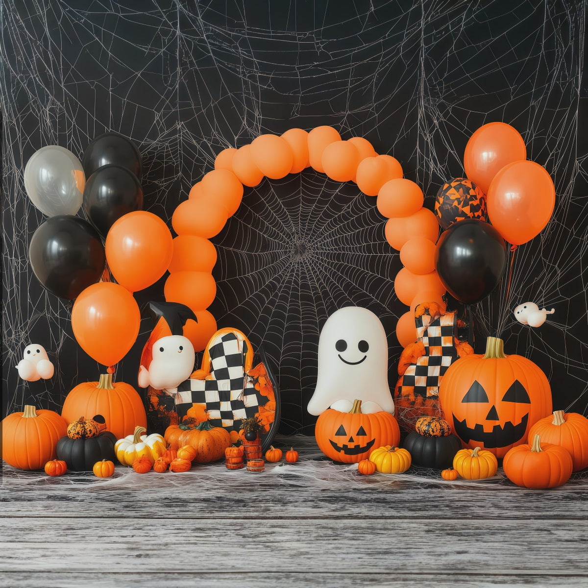 Décor De Toile De Fond Pour Halloween Arche De Ballons Fantôme Citrouille Toile D'Araignée Tissu RR67-194