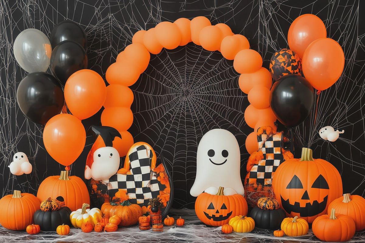 Décor De Toile De Fond Pour Halloween Arche De Ballons Fantôme Citrouille Toile D'Araignée Tissu RR67-194
