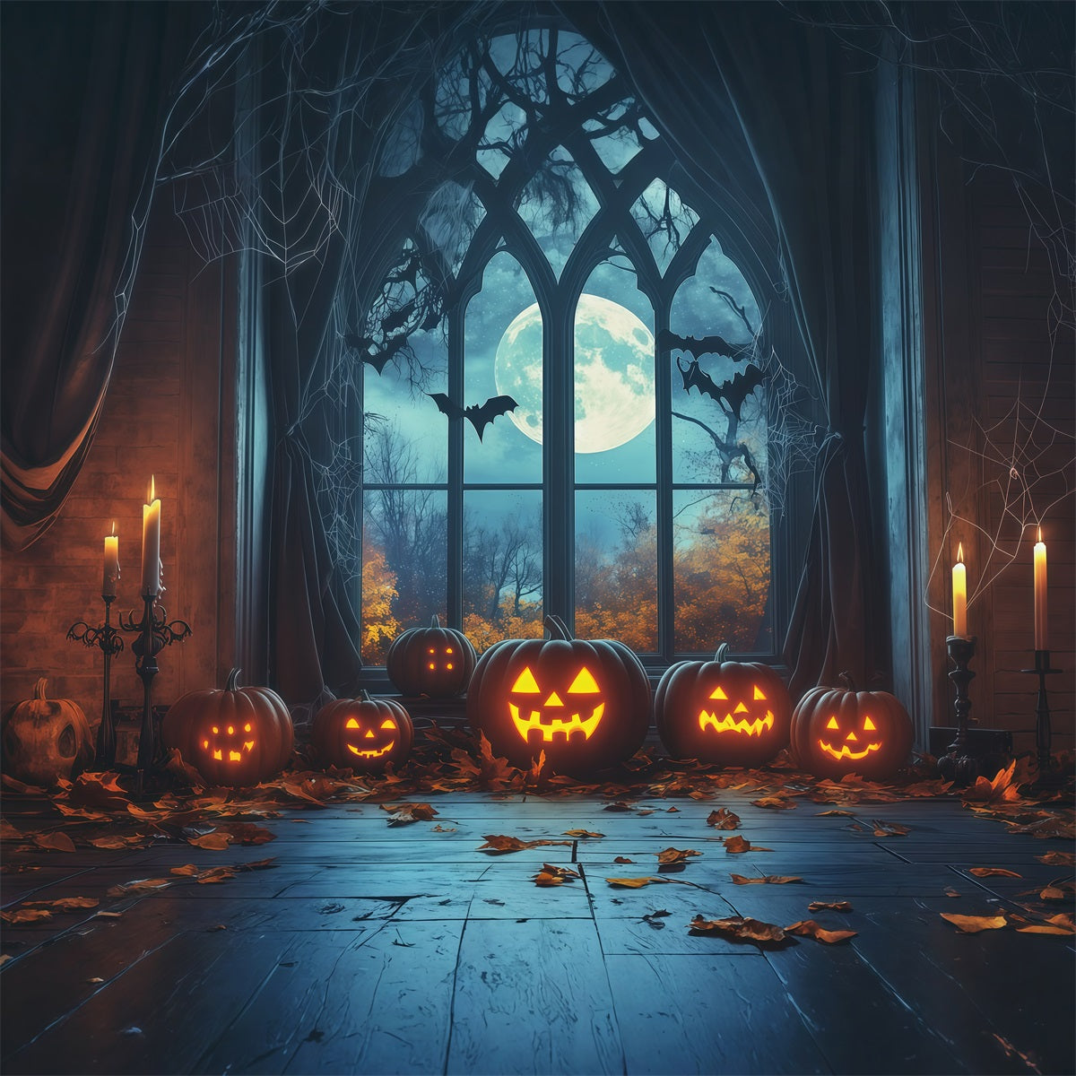 Décor D'Halloween Pour Fenêtre Style Gothique Citrouille Au Clair De Lune Arche D'Halloween RR67-195