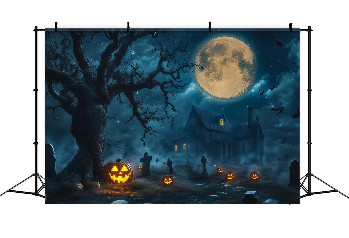 Bannière De Décor De Maison Hantée Citrouille Au Clair De Lune Cimetière Manoir Décor De D'Halloween RR67-197