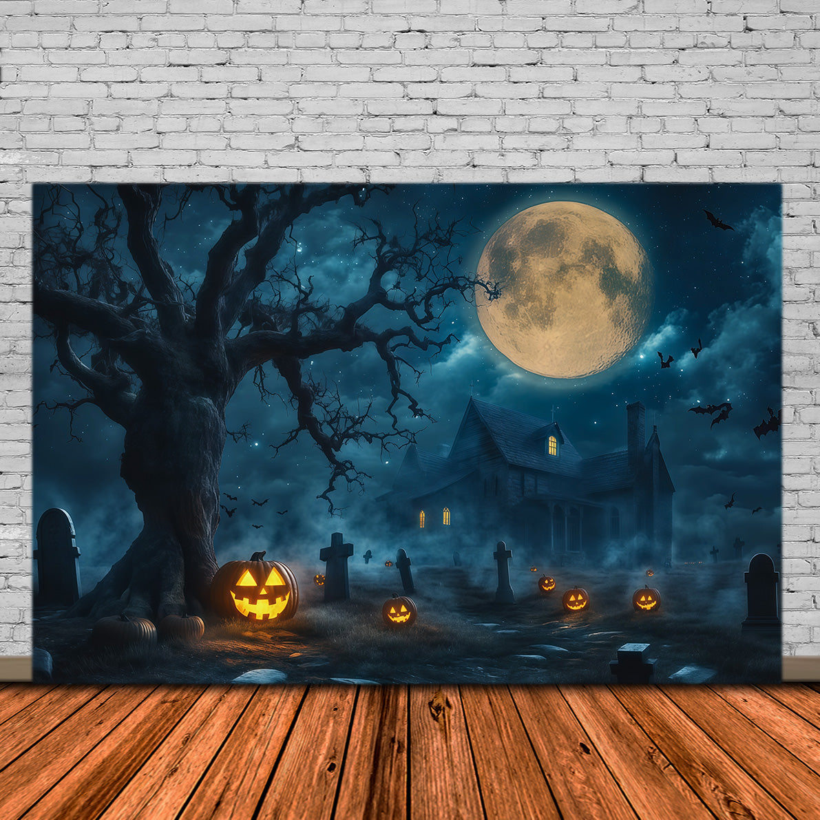 Bannière De Décor De Maison Hantée Citrouille Au Clair De Lune Cimetière Manoir Décor De D'Halloween RR67-197