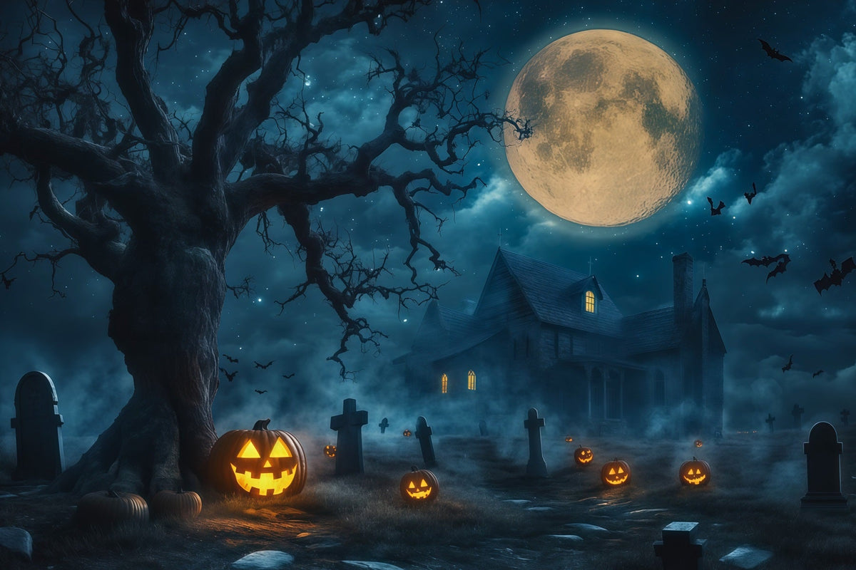 Bannière De Décor De Maison Hantée Citrouille Au Clair De Lune Cimetière Manoir Décor De D'Halloween RR67-197