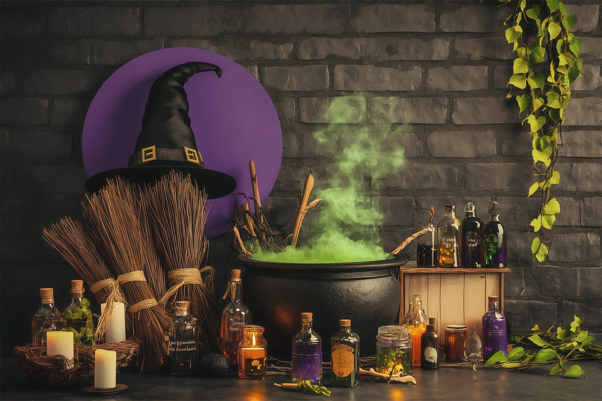Décor De Mur De Briques Atelier De Potions De Sorcière Bouillonnantes Pour Halloween Décors RR67-199
