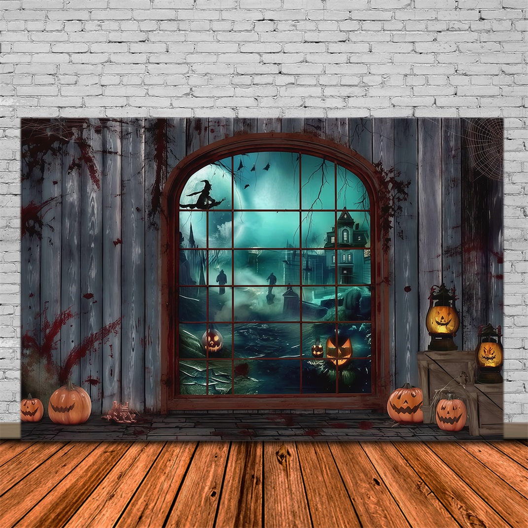 Décor D'Halloween Sanglant Fenêtre Gothique Sorcière Citrouilles Décors D'Halloween RR67-2