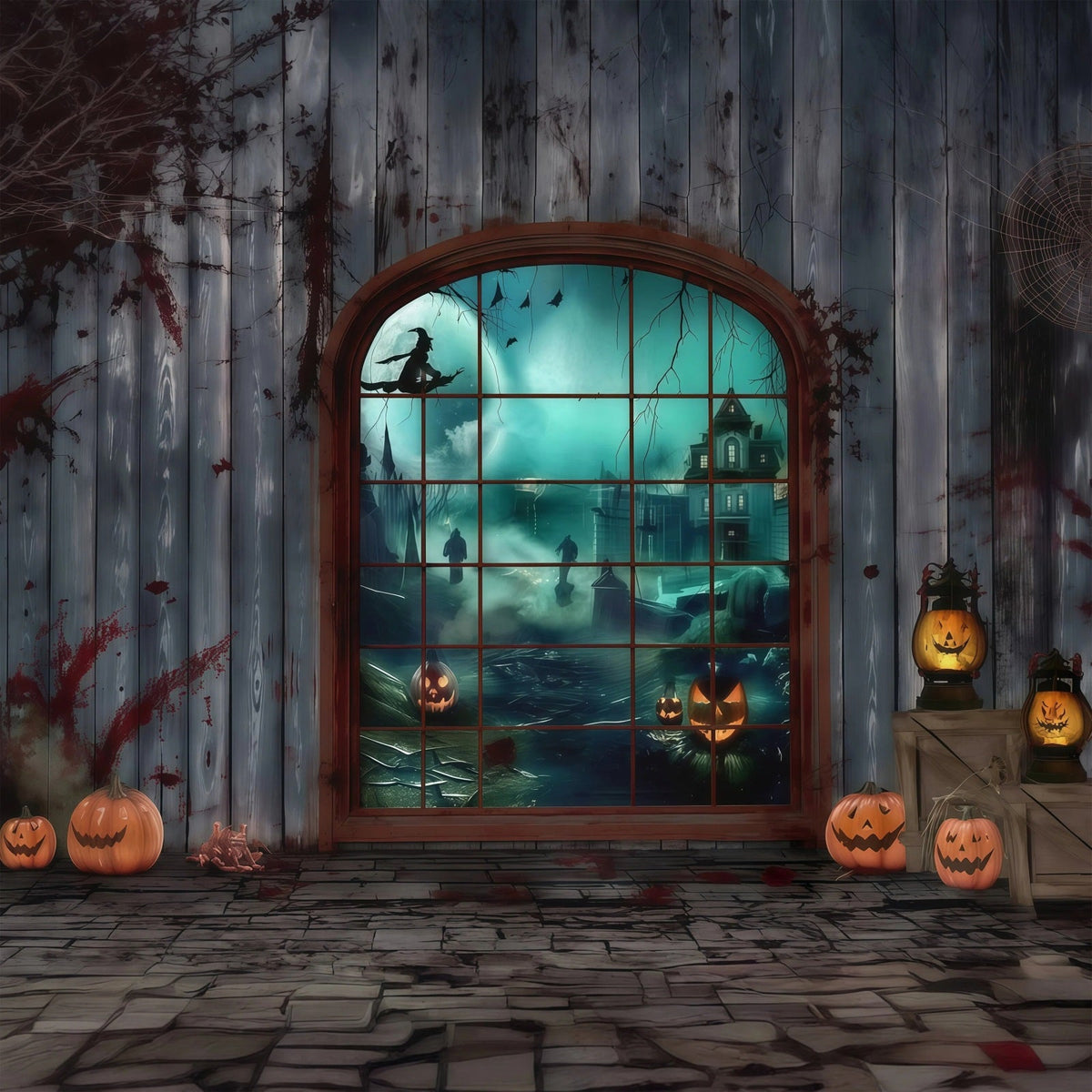 Décor D'Halloween Sanglant Fenêtre Gothique Sorcière Citrouilles Décors D'Halloween RR67-2