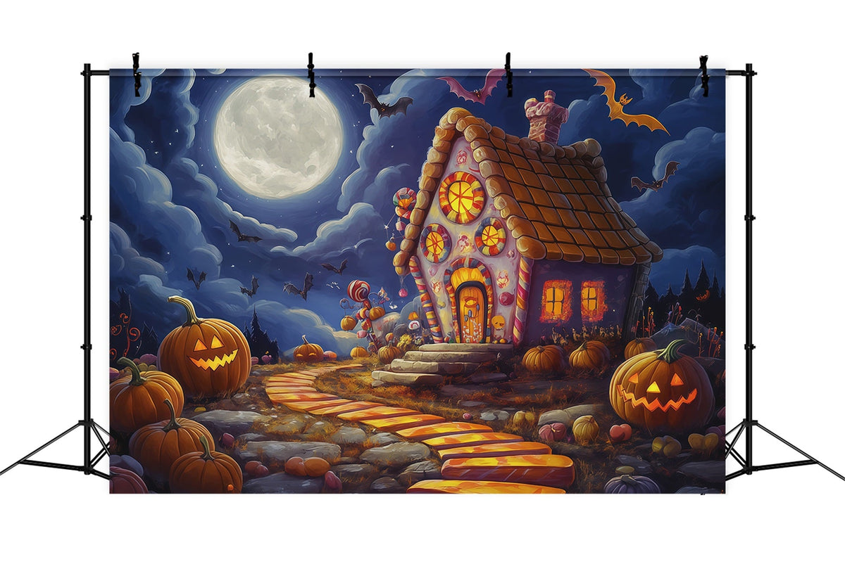 Décor D'Halloween Pour Photomaton Maison De Bonbons Au Clair De Lune Citrouilles Décor RR67-23