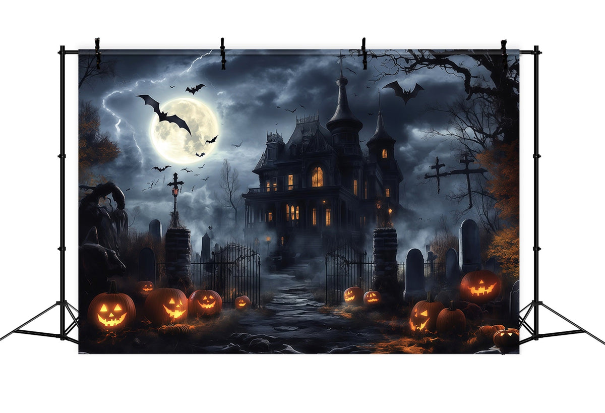 Décor D'Halloween Effrayant Manoir Orageux Cimetière De Citrouilles Décors D'Halloween Effrayants RR67-24