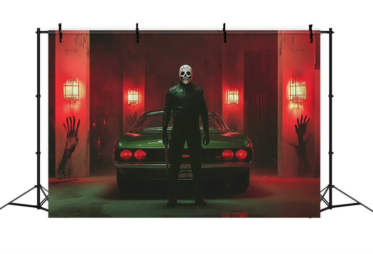 Décor De Garage Pour Halloween Voiture De Tueur Masquée Empreintes De Mains Ensanglantées RR67-25