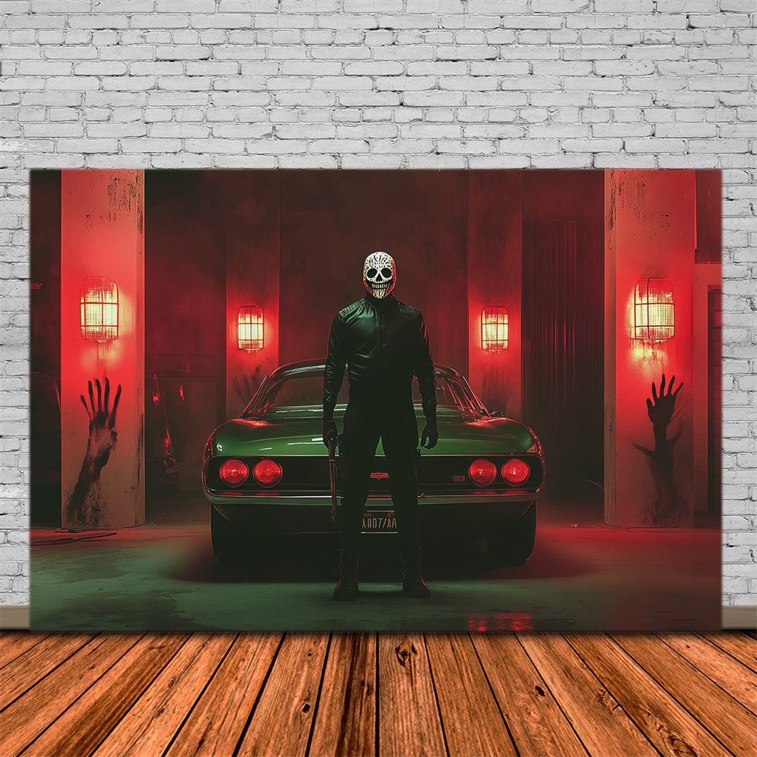 Décor De Garage Pour Halloween Voiture De Tueur Masquée Empreintes De Mains Ensanglantées RR67-25