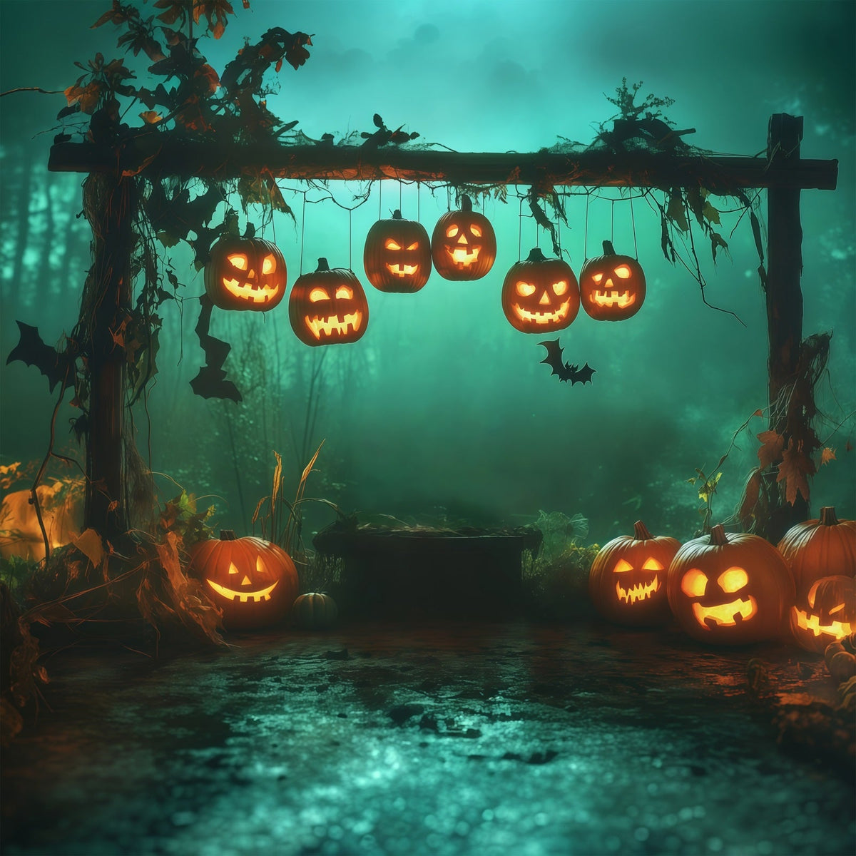 Idées De Décors Effrayants Pour Halloween Arche De Citrouilles Suspendues Dans Une Forêt Décor RR67-28