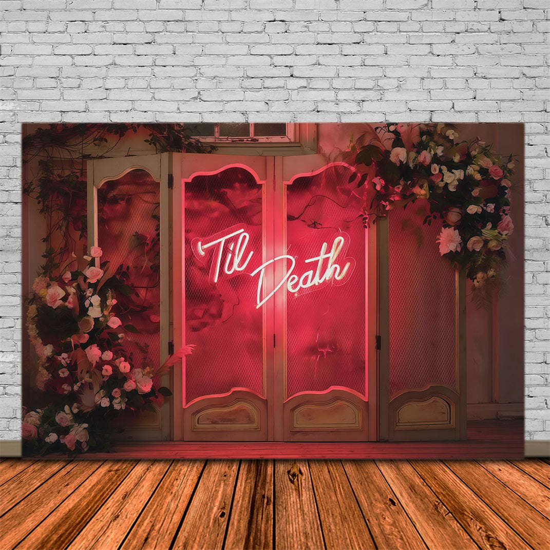 Fond Photo Halloween Pour Mariage Motif Floral Gothique Néon Rose RR67-3