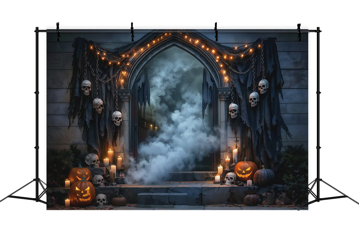 Idées De Décors D'Halloween À Faire Soi-Même Crâne Drapé Porte Brumeuse Décors Effrayants RR67-31