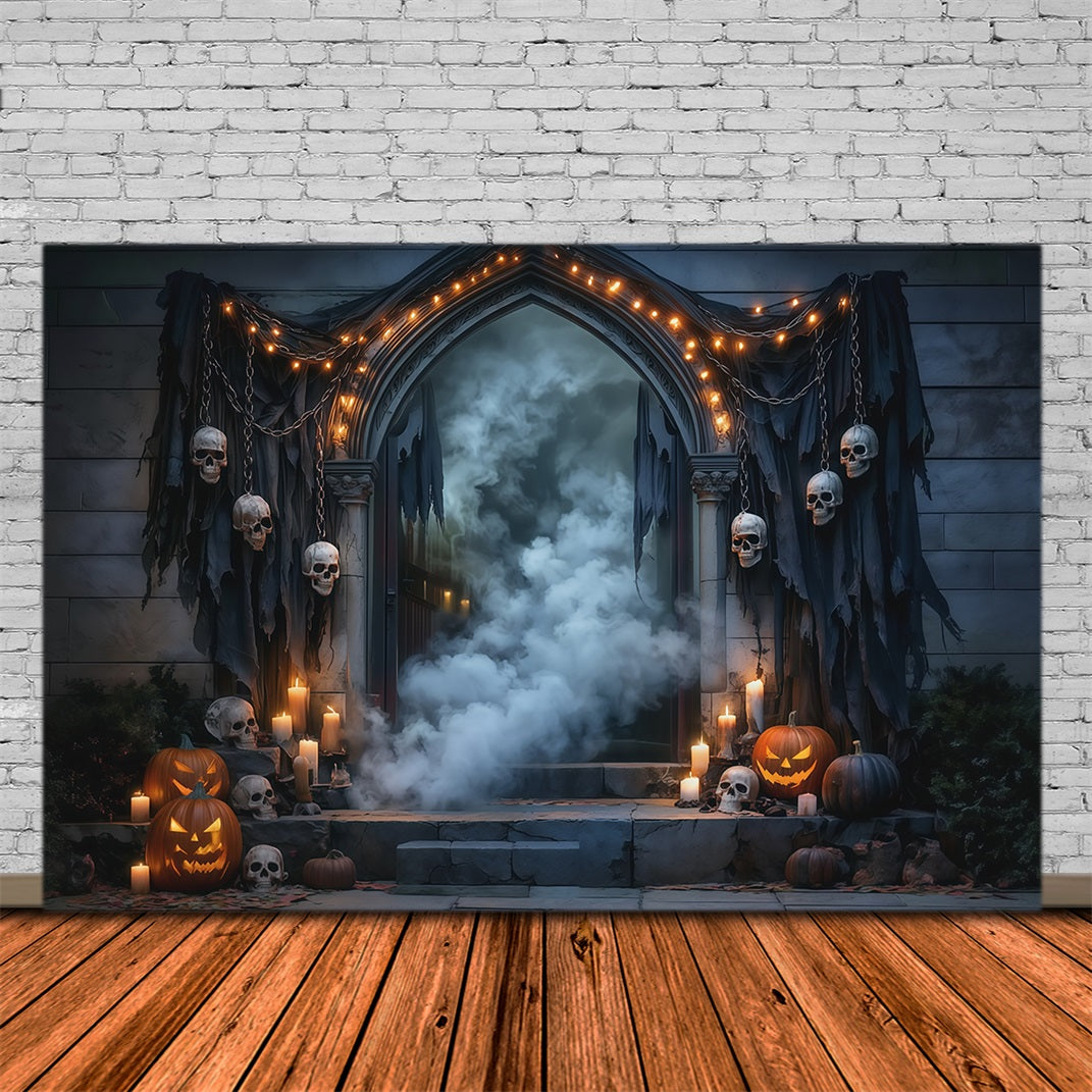 Idées De Décors D'Halloween À Faire Soi-Même Crâne Drapé Porte Brumeuse Décors Effrayants RR67-31