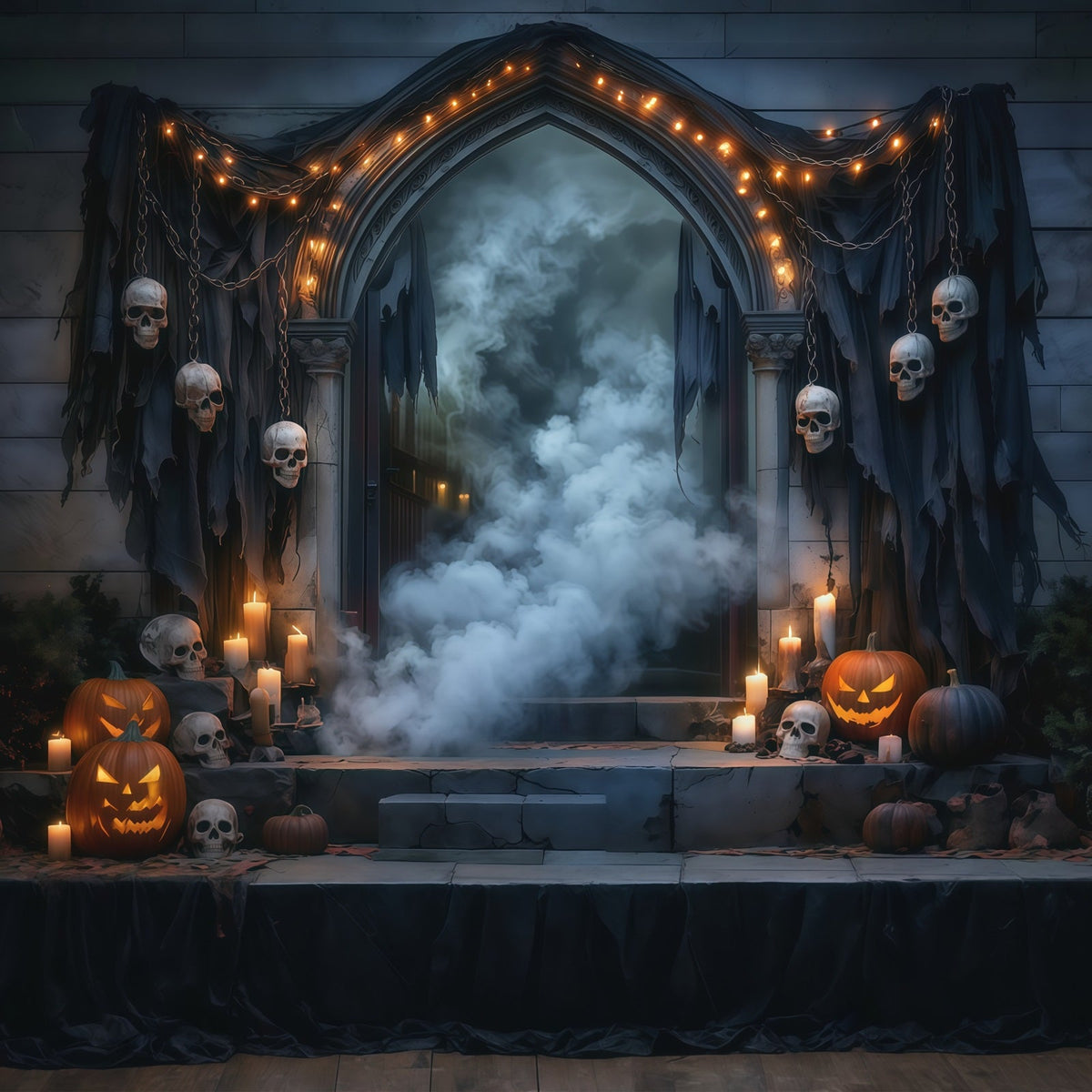 Idées De Décors D'Halloween À Faire Soi-Même Crâne Drapé Porte Brumeuse Décors Effrayants RR67-31