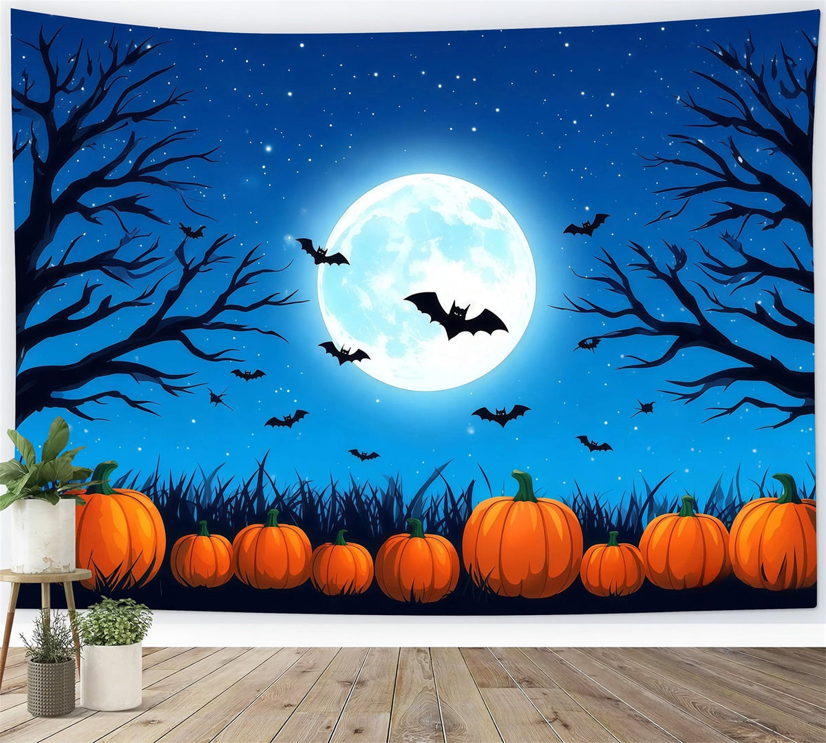 Décor De Cabine Photo Halloween Lune Bleue Citrouille Chauves-Souris Décor Halloween RR67-34