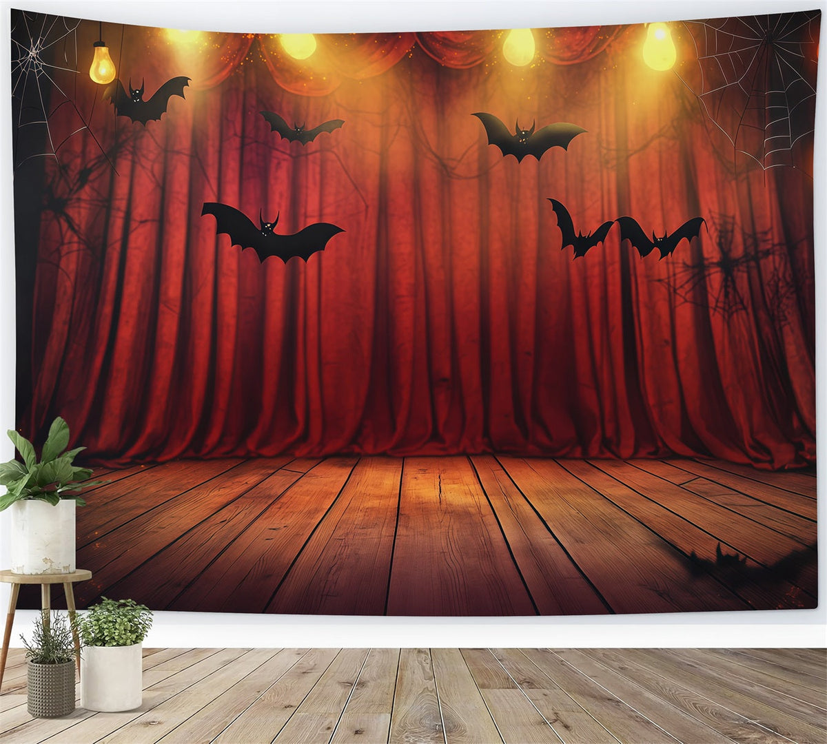 Décor De Scène D'Halloween Avec Rideau Rouge Et Chauve-SourisToile De Fond Pour Photographie D'Halloween RR67-35