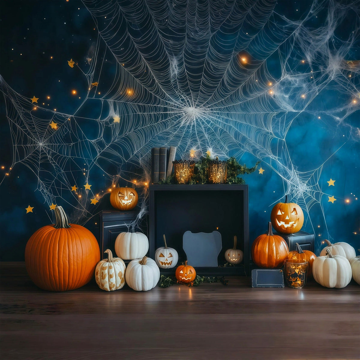 Décor De Toile D'Araignée Citrouille Et Étoile Pour Photomaton D'Halloween À Faire Soi-Même RR67-41
