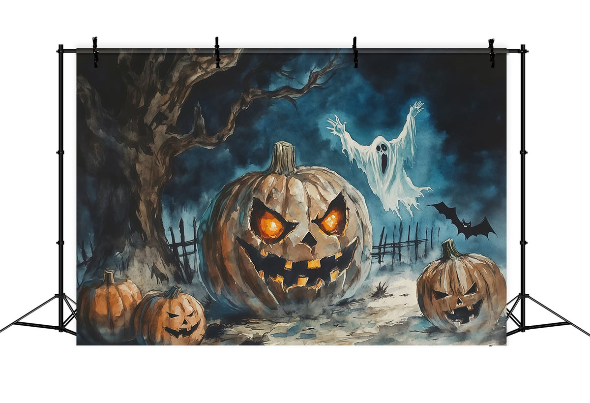 Décor Photographique D'Halloween Aquarelle Citrouille Fantôme ArbreDécor Effrayant RR67-42