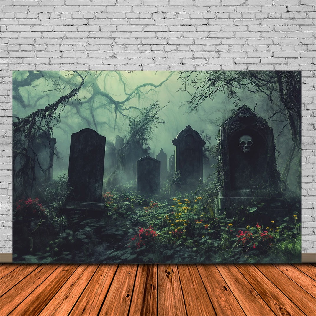 Décor De Cimetière Brumeux Et Envahi Par La Végétation RR67-43