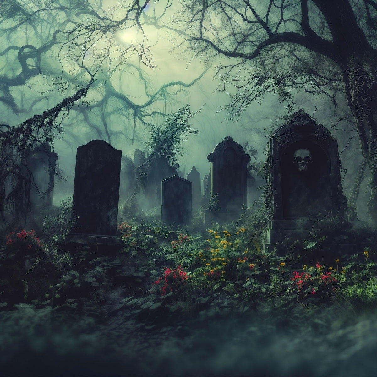 Décor De Cimetière Brumeux Et Envahi Par La Végétation RR67-43