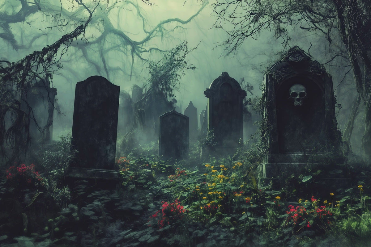 Décor De Cimetière Brumeux Et Envahi Par La Végétation RR67-43