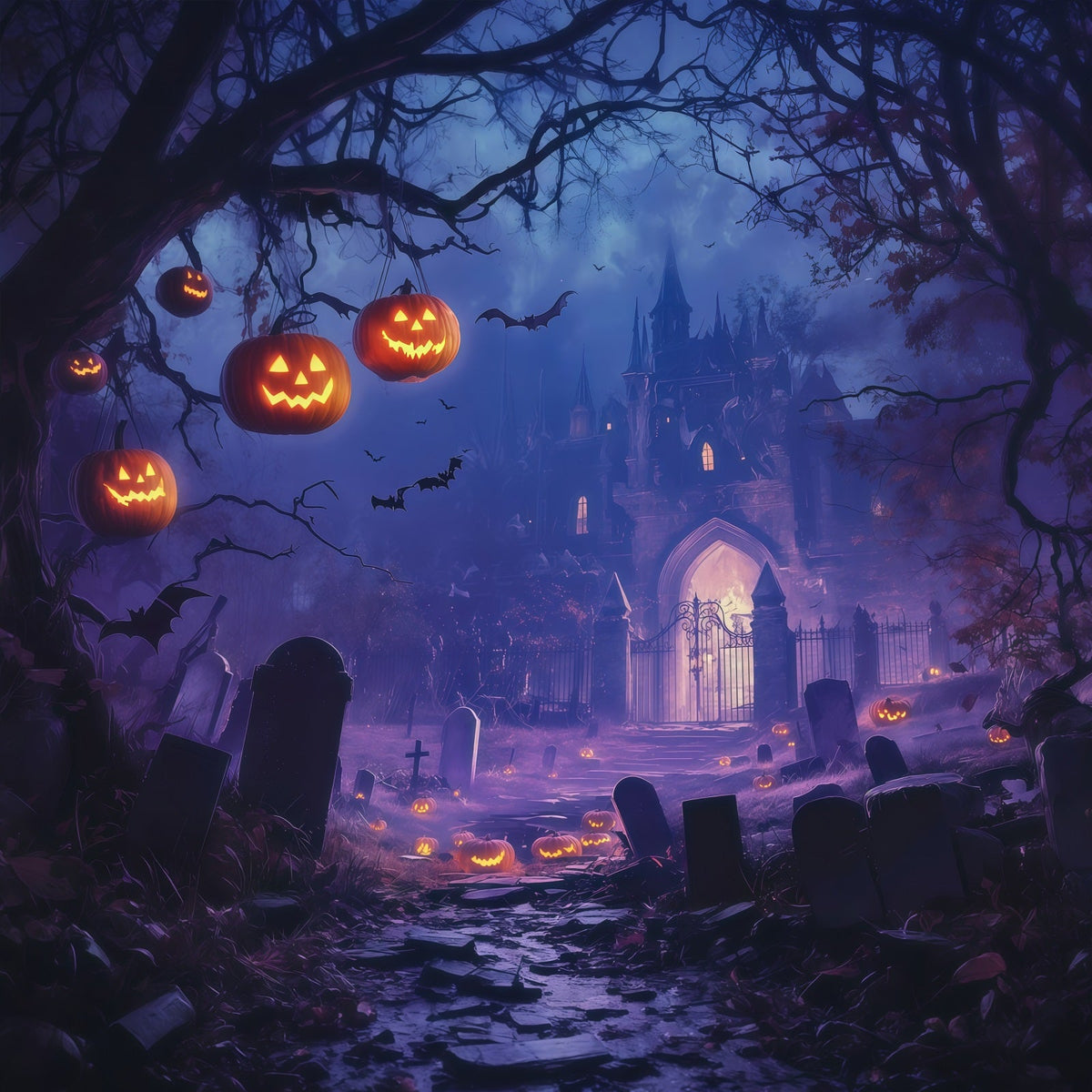 Idées De Décors D'Halloween À Faire Soi-Même Château Violet Cimetière De Citrouilles Décor RR67-44