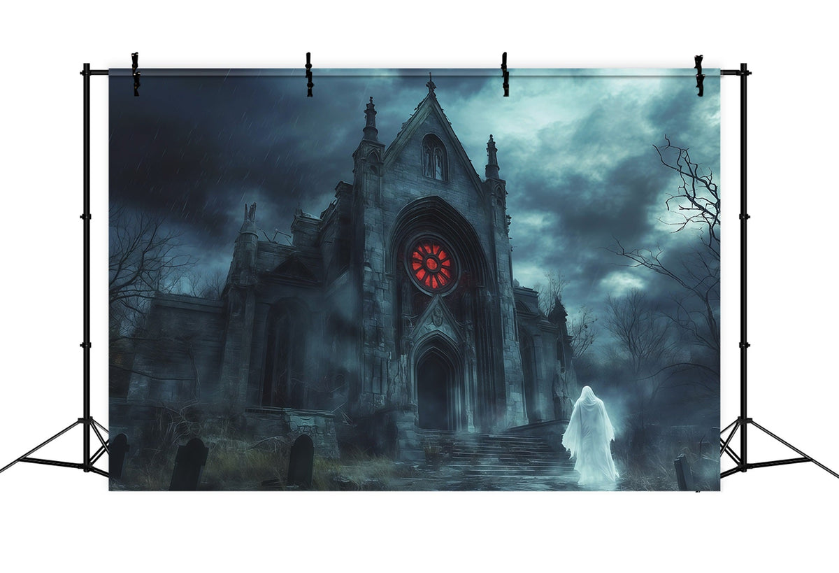 Idées De Décors Photo Pour Une Fête D'Halloween Chapelle Gothique Pluvieuse Avec Fantôme RR67-45