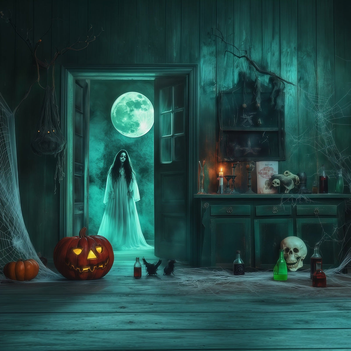 Décors Photo Effrayants Pour Halloween Armoire Fantomatique Avec LuneDécorb Joyeux Halloween RR67-47