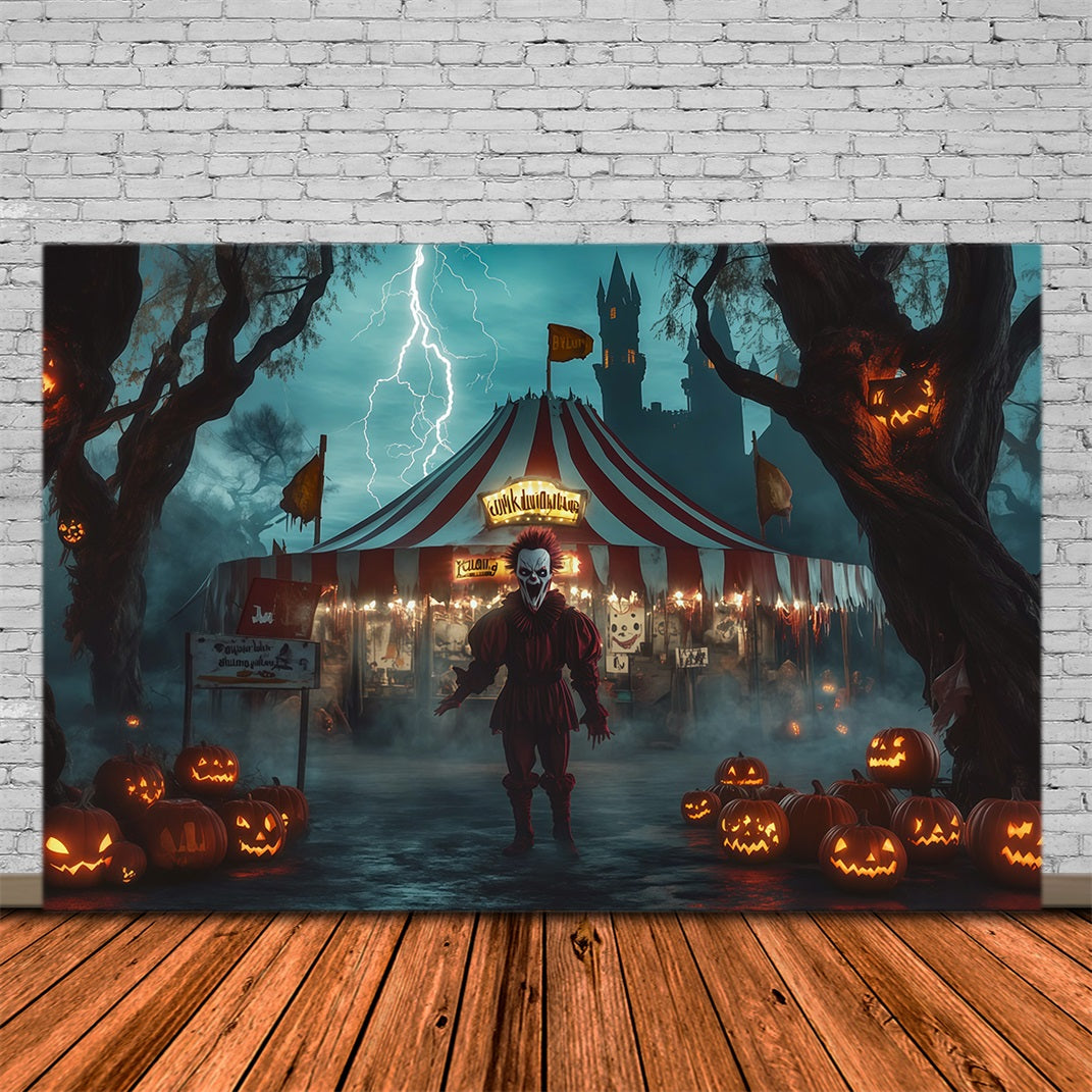 Toile De Fond D'Halloween Avec Des Clowns De Cirque Effrayants Et Des Citrouilles Toile De Fond En Tissu RR67-49