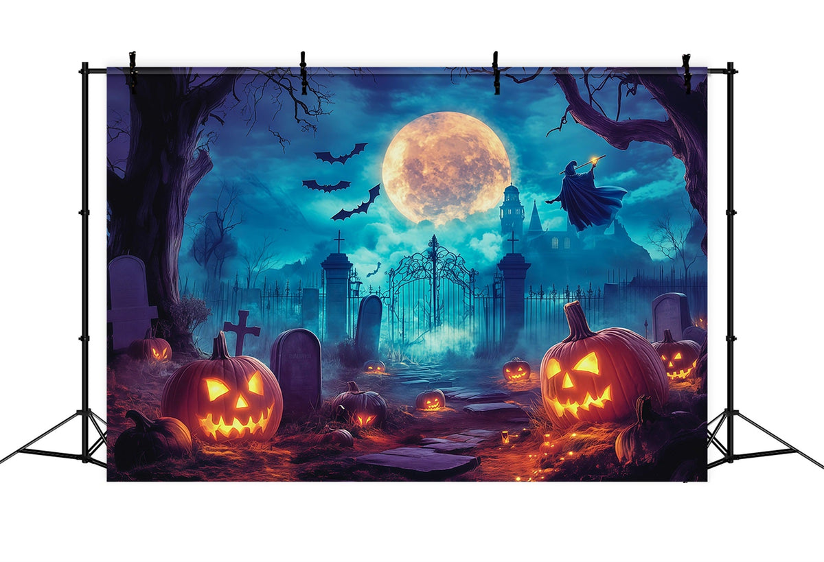 Décors Sur Le Thème D'Halloween Cimetière De Citrouilles Et Sorcière Au Clair De LuneIdées RR67-5